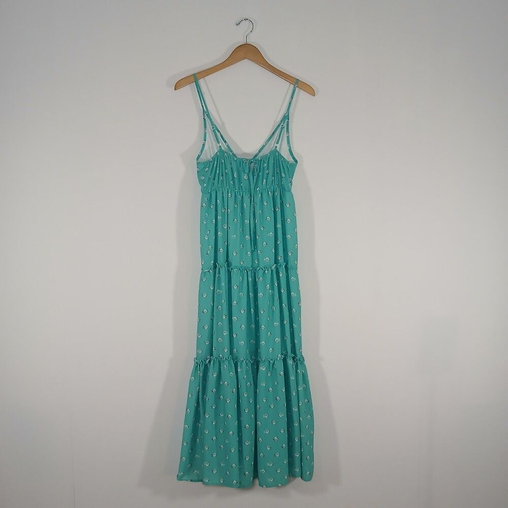 Teal Boho Tiered Maxi Dress Small Cottagecore Fairycore Stretch Flowy Coastal - Picture 2 of 8